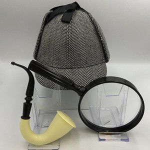 Adult Sherlock Holmes Detective Sleuth Costume Set Hat Pipe Magnifying Glass